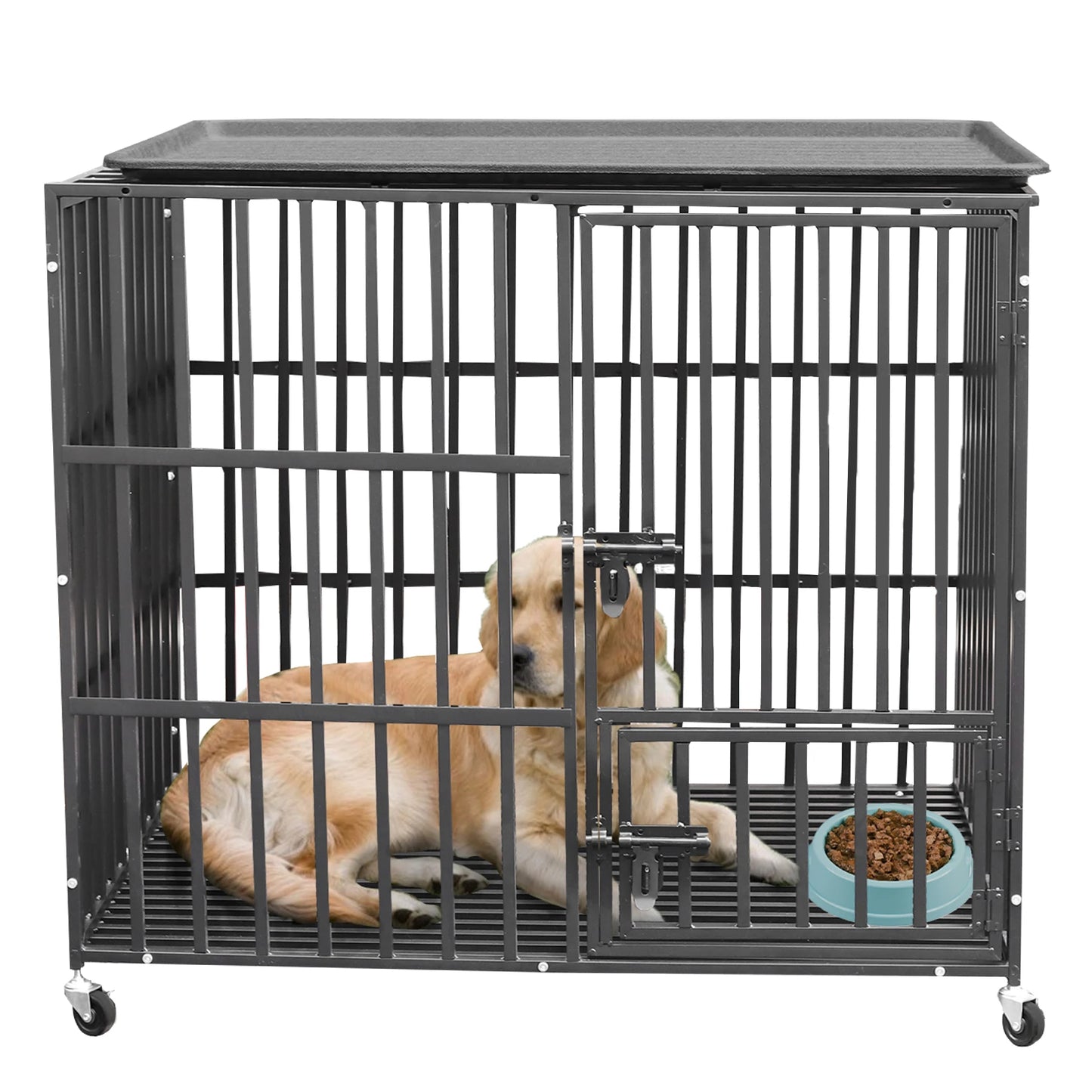 Bingopaw Rolling Heavy XXL Large Pet Cage Thick Metal Dog Crate Kennel Playpen with Tray