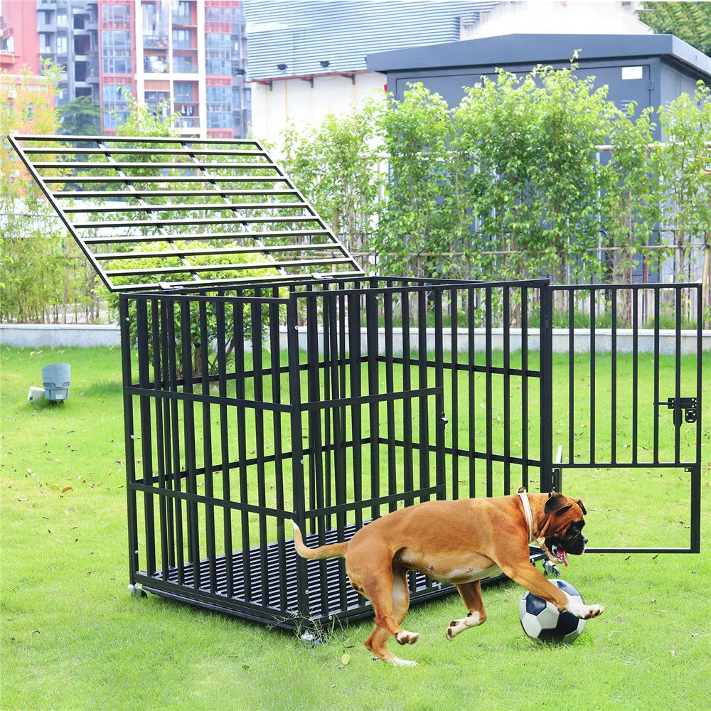 Bingopaw Rolling Heavy XXL Large Pet Cage Thick Metal Dog Crate Kennel Playpen with Tray