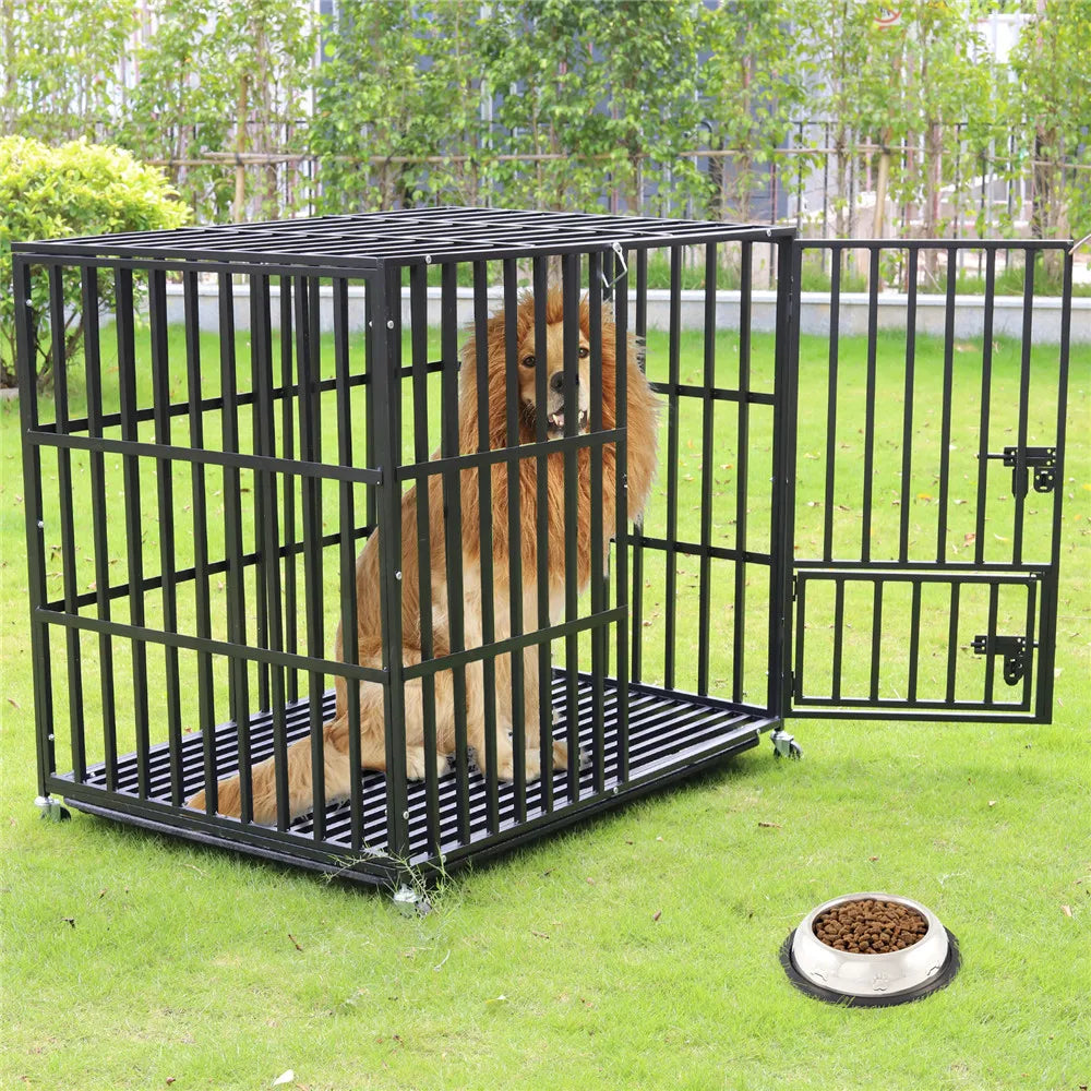 Bingopaw Rolling Heavy XXL Large Pet Cage Thick Metal Dog Crate Kennel Playpen with Tray