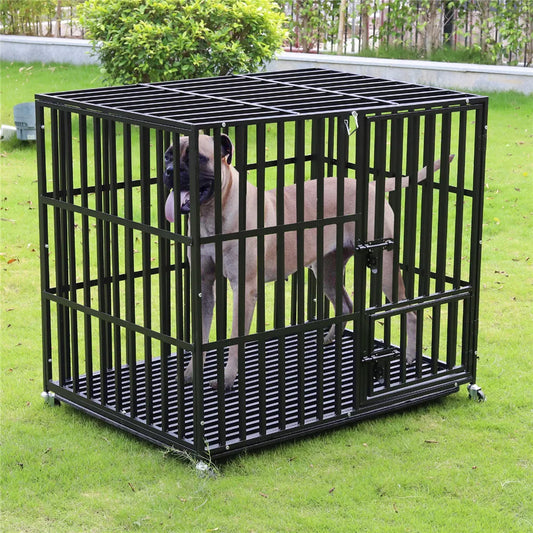 Bingopaw Rolling Heavy XXL Large Pet Cage Thick Metal Dog Crate Kennel Playpen with Tray