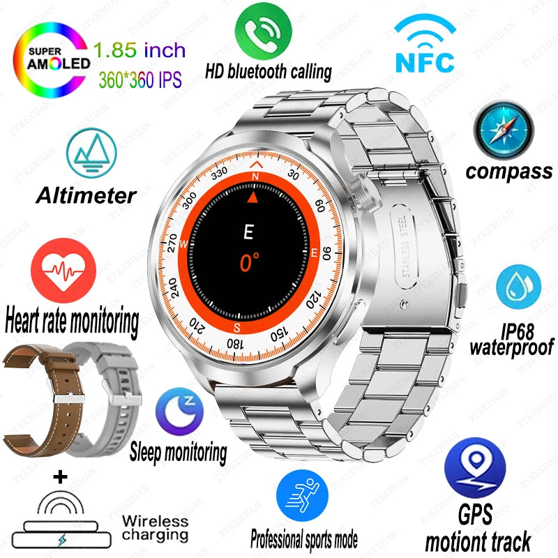 2024 New For HUAWEI Sports Smart Watch Men 1.85 AMOLED HD Screen GPS NFC Compass Altimeter Waterproof Bluetooth Call Smart Watch