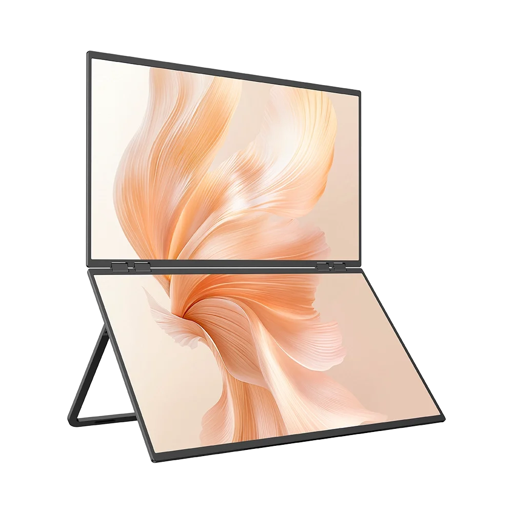 UPERFECT Delta Mega 23.8 Inch 100Hz Dual Screen Stacked Computer Display 1080P 360° Folding Triple Extender Monitor with Speaker