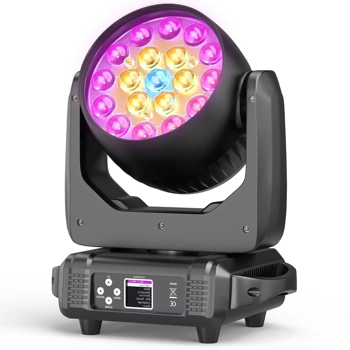 Yiflamefly Moving Head Lights With19PCS 15W 4-in-1 LED DMX512 Stage Light For DJ Karaoke Dance Hall KTV Disco Bar Stage Lighting