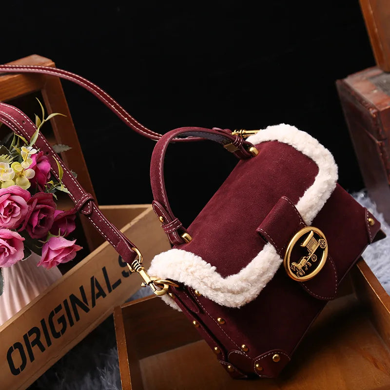 2024 Autumn and Winter New Leather and Fur Bag Lamb Wool Autumn and Winter Handbag Women's Crossbody