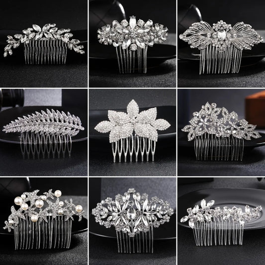 Efily Classic Silver Color Wedding Hair Combs Hairpins Crystal Rhinestone Bride Hair Accessories Women Tiara Bridal Hair Jewelry