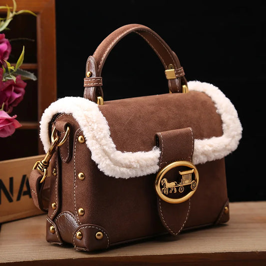 2024 Autumn and Winter New Leather and Fur Bag Lamb Wool Autumn and Winter Handbag Women's Crossbody