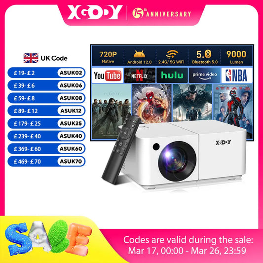 XGODY X2 Projector Full HD 4K 2.4G 5G WiFi LCD LED Video Movie Beam Android Projector Home Theater Cinema Beamer With tripod