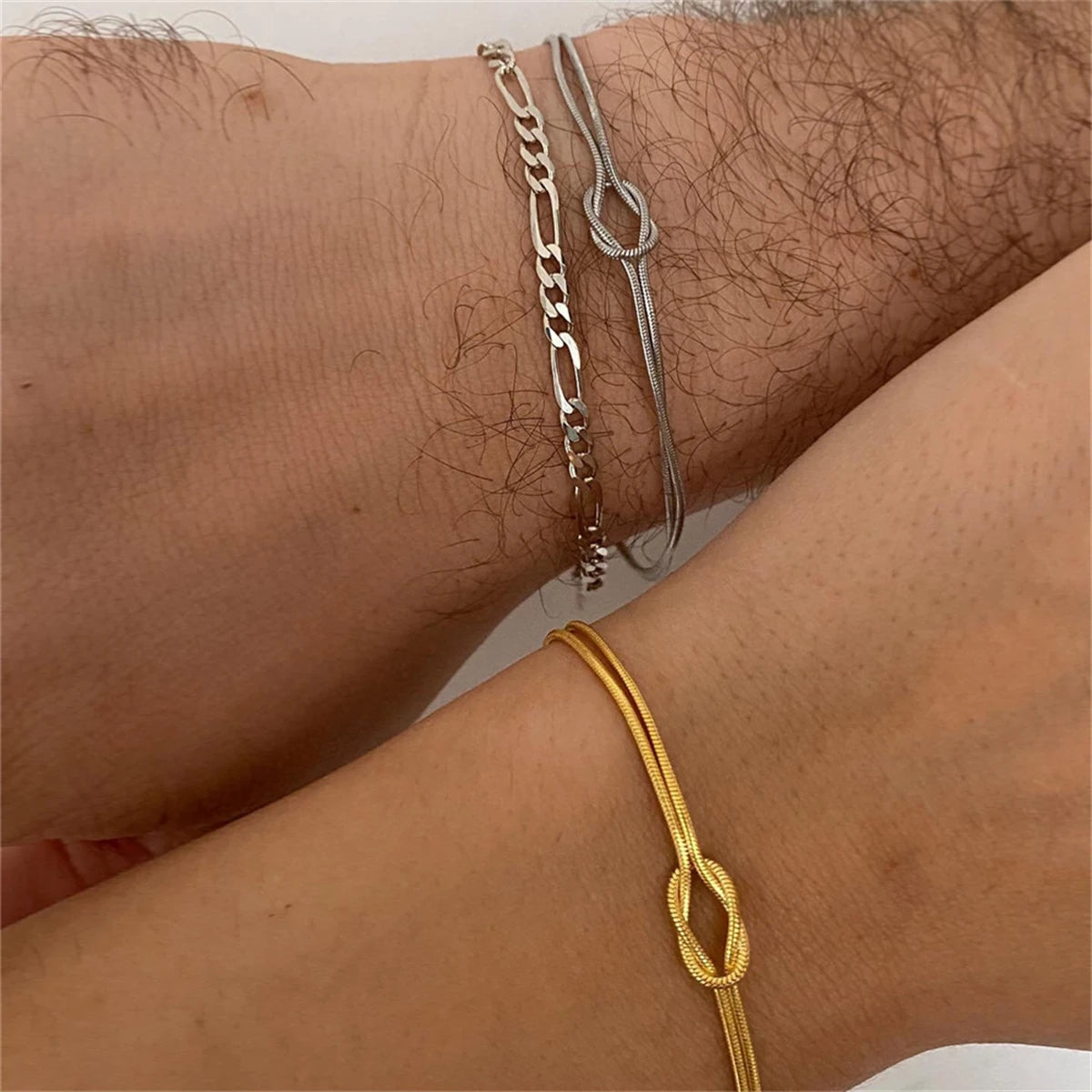 Stainless Steel Valentine's Day Knot Snake Chain Handmade Knot Bracelet Plated with True Gold Color Preserving Jewelry