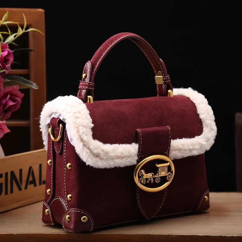 2024 Autumn and Winter New Leather and Fur Bag Lamb Wool Autumn and Winter Handbag Women's Crossbody