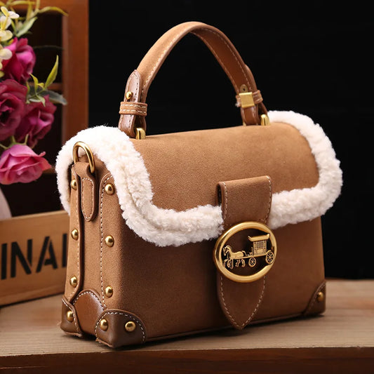 2024 Autumn and Winter New Leather and Fur Bag Lamb Wool Autumn and Winter Handbag Women's Crossbody