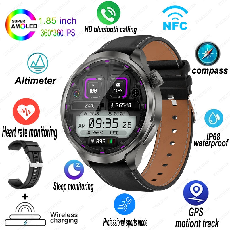 2024 New For HUAWEI Sports Smart Watch Men 1.85 AMOLED HD Screen GPS NFC Compass Altimeter Waterproof Bluetooth Call Smart Watch