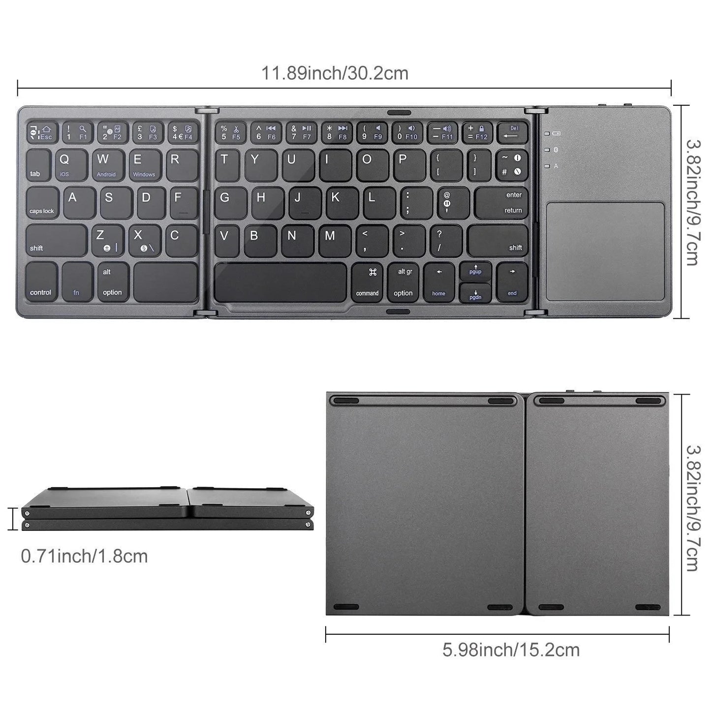 Wireless Folding Keyboard Bluetooth Keyboard With Touchpad For Windows, Android, IOS,Phone,Multi-Function Button Mini Keyboard