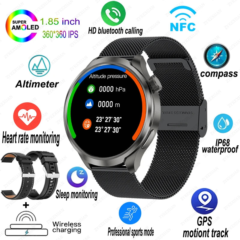 2024 New For HUAWEI Sports Smart Watch Men 1.85 AMOLED HD Screen GPS NFC Compass Altimeter Waterproof Bluetooth Call Smart Watch