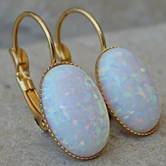 Elegant Women Luxury Gold Color White Stone Drop Earrings Party Jewelry Gifts