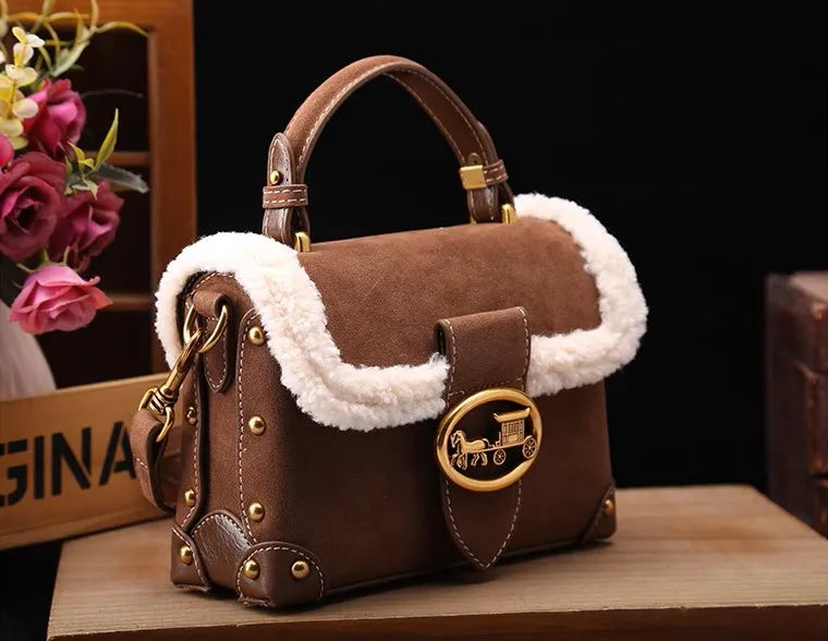 2024 Autumn and Winter New Leather and Fur Bag Lamb Wool Autumn and Winter Handbag Women's Crossbody