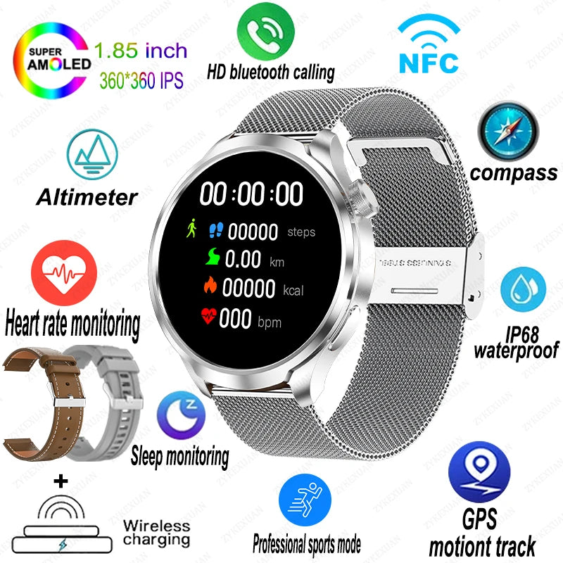 2024 New For HUAWEI Sports Smart Watch Men 1.85 AMOLED HD Screen GPS NFC Compass Altimeter Waterproof Bluetooth Call Smart Watch