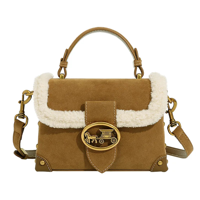 2024 Autumn and Winter New Leather and Fur Bag Lamb Wool Autumn and Winter Handbag Women's Crossbody