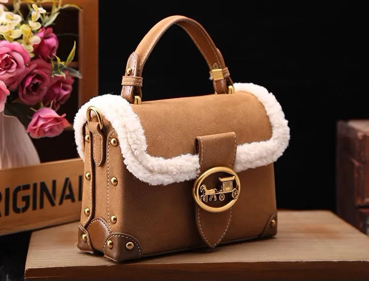 2024 Autumn and Winter New Leather and Fur Bag Lamb Wool Autumn and Winter Handbag Women's Crossbody