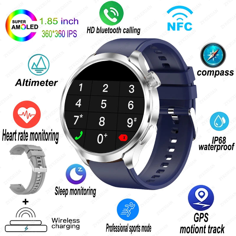 2024 New For HUAWEI Sports Smart Watch Men 1.85 AMOLED HD Screen GPS NFC Compass Altimeter Waterproof Bluetooth Call Smart Watch