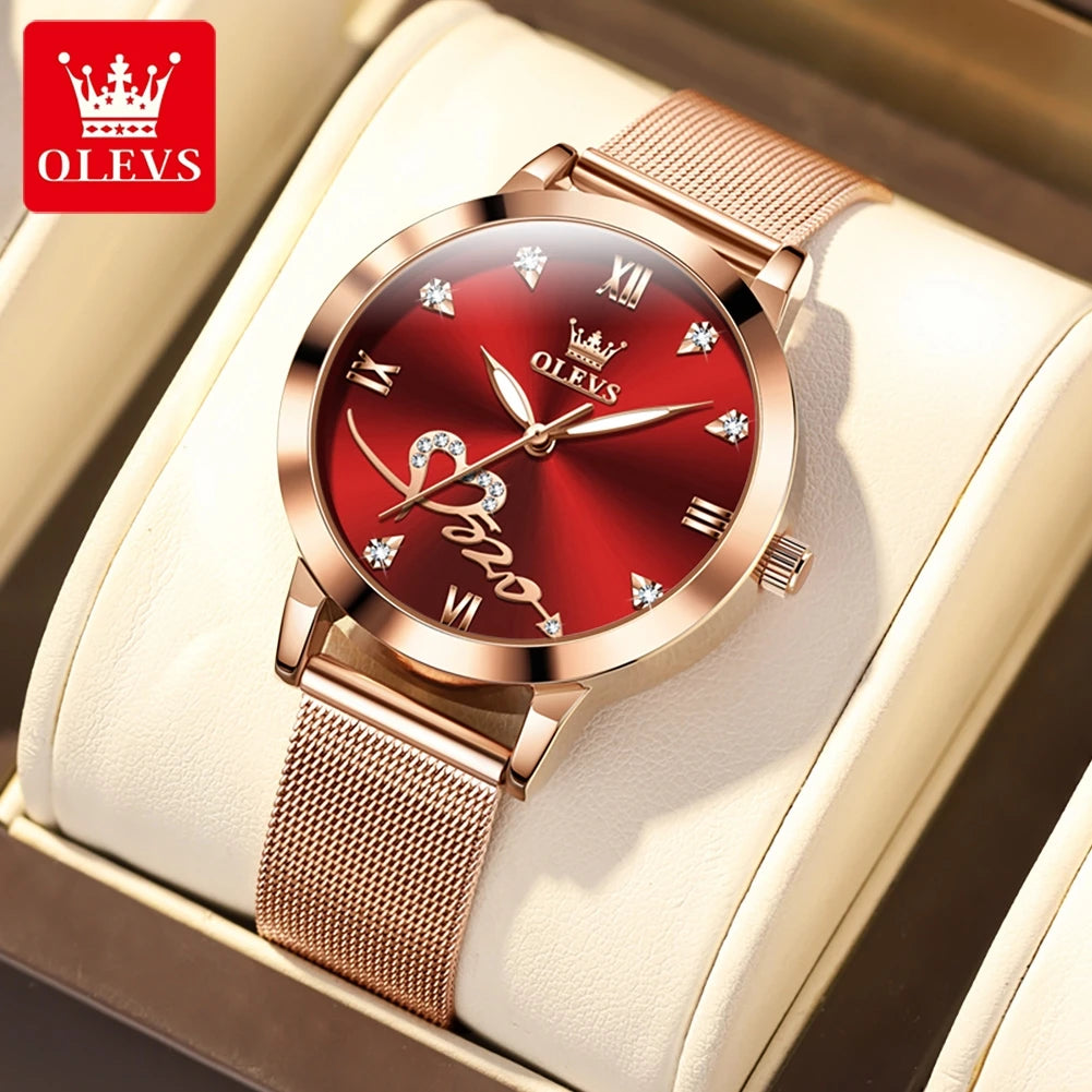 OLEVS 5530 Top Original Women's Watches Elegant Rose Gold Mesh Strap Fashion Heart Design Waterproof Quartz WristWatch for Women