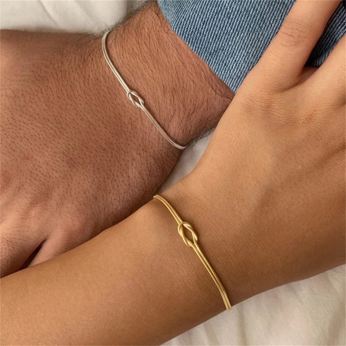 Stainless Steel Valentine's Day Knot Snake Chain Handmade Knot Bracelet Plated with True Gold Color Preserving Jewelry