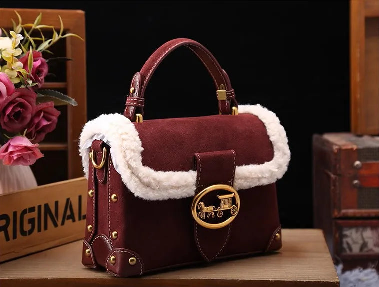 2024 Autumn and Winter New Leather and Fur Bag Lamb Wool Autumn and Winter Handbag Women's Crossbody